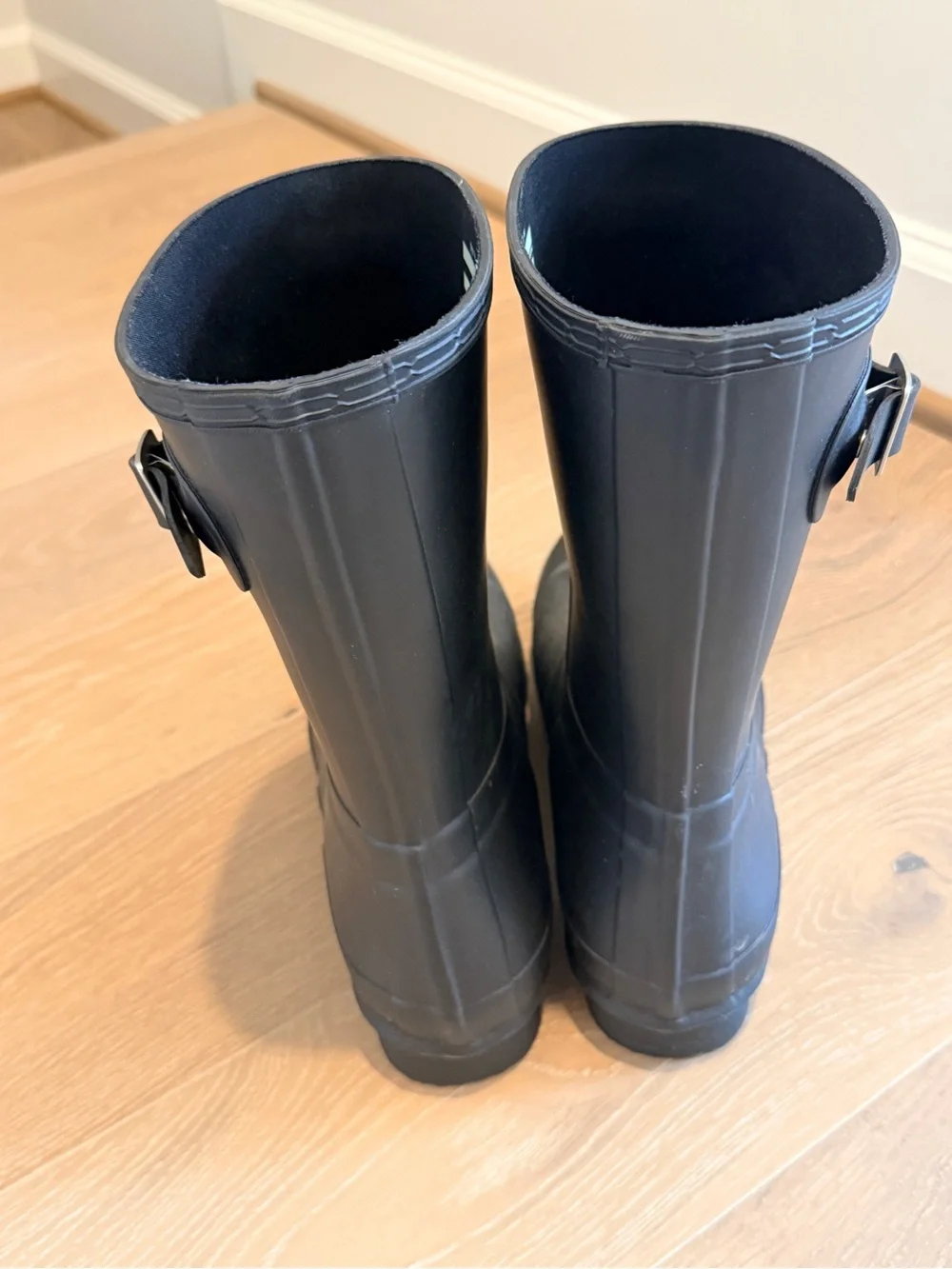 Hunter Matte Black Mid Calf Rain Boots with Logo
